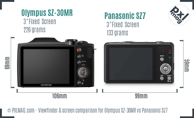 Olympus SZ-30MR vs Panasonic SZ7 Screen and Viewfinder comparison