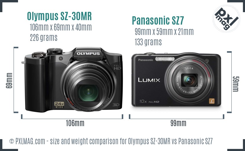 Olympus SZ-30MR vs Panasonic SZ7 size comparison