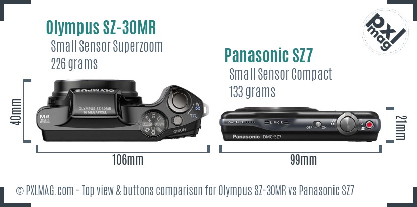 Olympus SZ-30MR vs Panasonic SZ7 top view buttons comparison