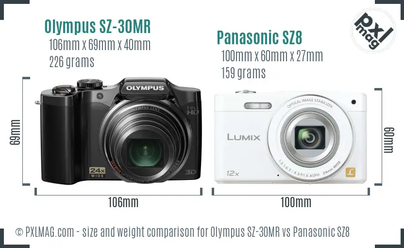 Olympus SZ-30MR vs Panasonic SZ8 size comparison Olympus SZ-30MR vs Panasonic SZ8 size comparison