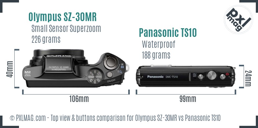 Olympus SZ-30MR vs Panasonic TS10 top view buttons comparison