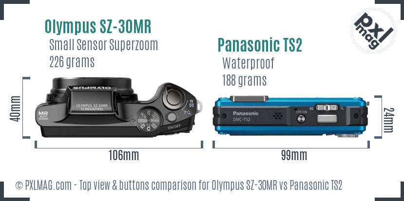 Olympus SZ-30MR vs Panasonic TS2 top view buttons comparison
