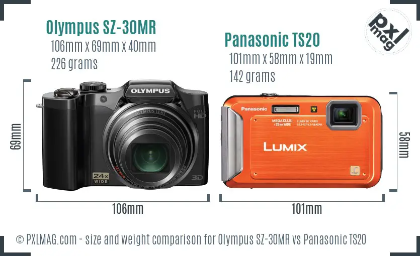 Olympus SZ-30MR vs Panasonic TS20 size comparison