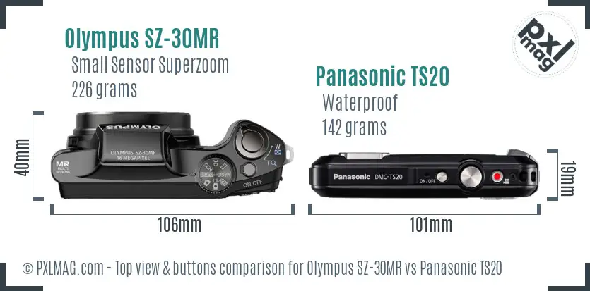 Olympus SZ-30MR vs Panasonic TS20 top view buttons comparison