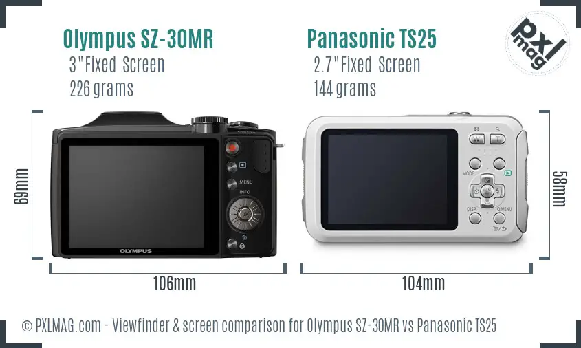 Olympus SZ-30MR vs Panasonic TS25 Screen and Viewfinder comparison