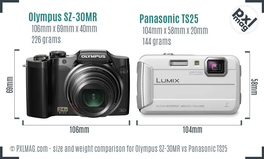 Olympus SZ-30MR vs Panasonic TS25 size comparison