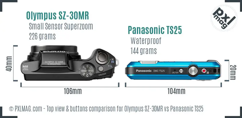 Olympus SZ-30MR vs Panasonic TS25 top view buttons comparison