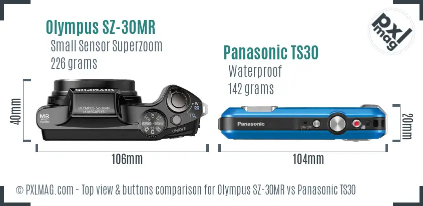 Olympus SZ-30MR vs Panasonic TS30 top view buttons comparison