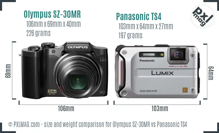 Olympus SZ-30MR vs Panasonic TS4 size comparison
