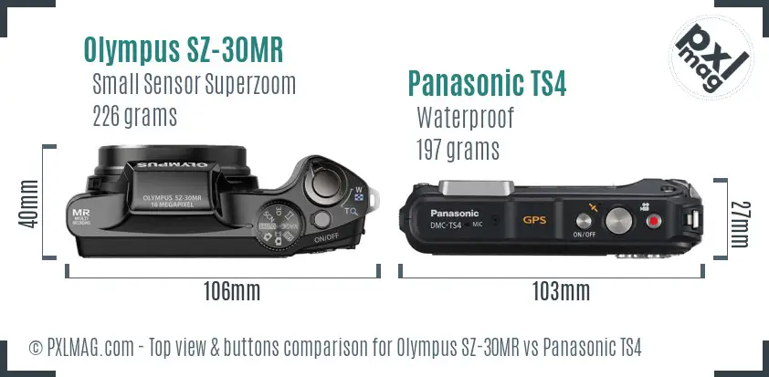 Olympus SZ-30MR vs Panasonic TS4 top view buttons comparison