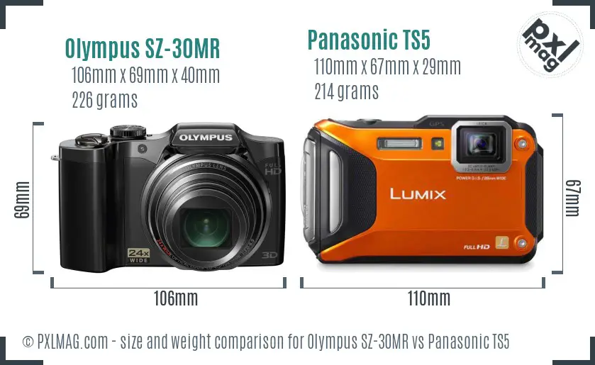 Olympus SZ-30MR vs Panasonic TS5 size comparison
