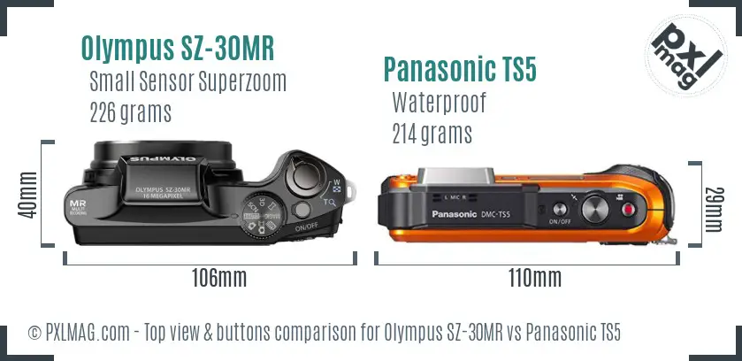 Olympus SZ-30MR vs Panasonic TS5 top view buttons comparison