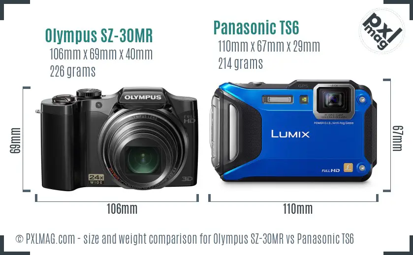 Olympus SZ-30MR vs Panasonic TS6 size comparison