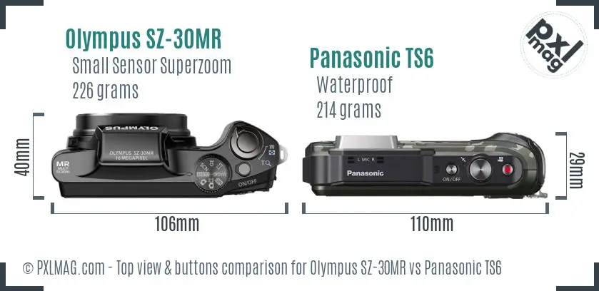 Olympus SZ-30MR vs Panasonic TS6 top view buttons comparison