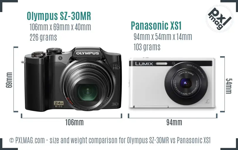 Olympus SZ-30MR vs Panasonic XS1 size comparison