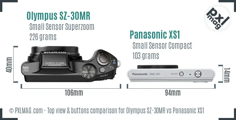 Olympus SZ-30MR vs Panasonic XS1 top view buttons comparison
