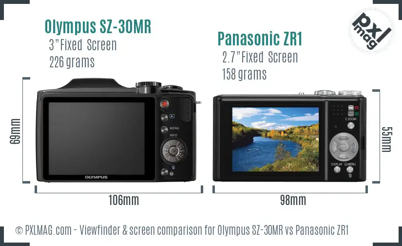 Olympus SZ-30MR vs Panasonic ZR1 Screen and Viewfinder comparison