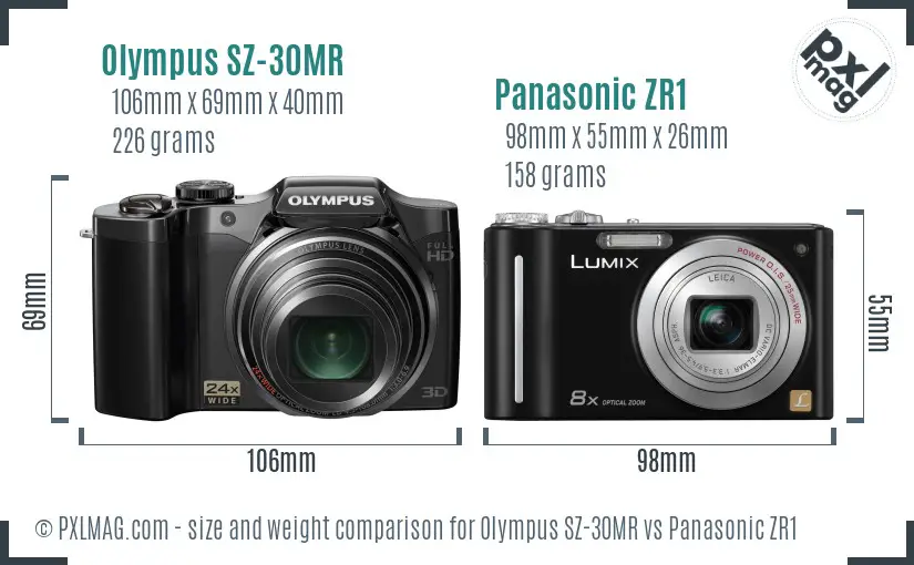 Olympus SZ-30MR vs Panasonic ZR1 size comparison
