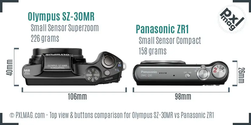 Olympus SZ-30MR vs Panasonic ZR1 top view buttons comparison