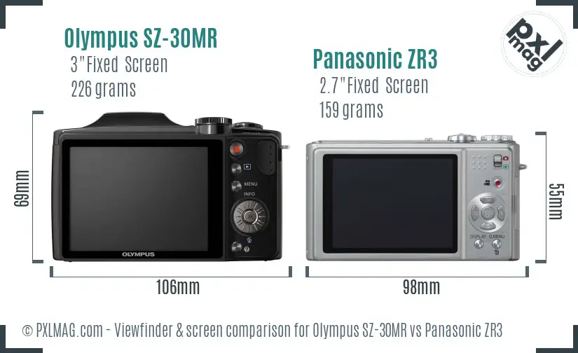 Olympus SZ-30MR vs Panasonic ZR3 Screen and Viewfinder comparison