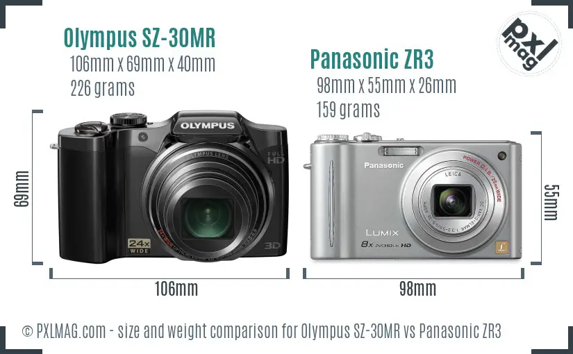 Olympus SZ-30MR vs Panasonic ZR3 size comparison