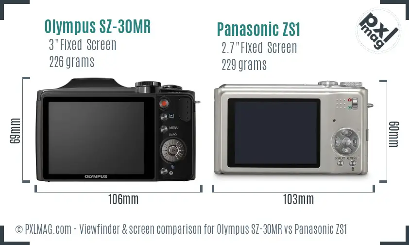 Olympus SZ-30MR vs Panasonic ZS1 Screen and Viewfinder comparison