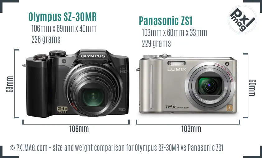 Olympus SZ-30MR vs Panasonic ZS1 size comparison