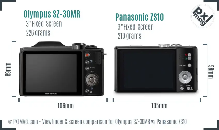 Olympus SZ-30MR vs Panasonic ZS10 Screen and Viewfinder comparison
