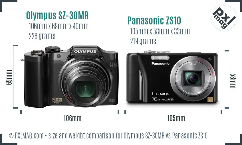 Olympus SZ-30MR vs Panasonic ZS10 size comparison
