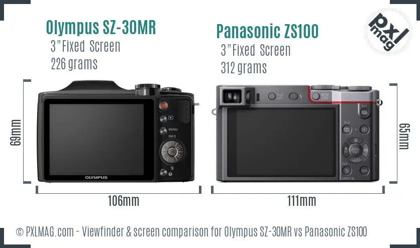 Olympus SZ-30MR vs Panasonic ZS100 Screen and Viewfinder comparison