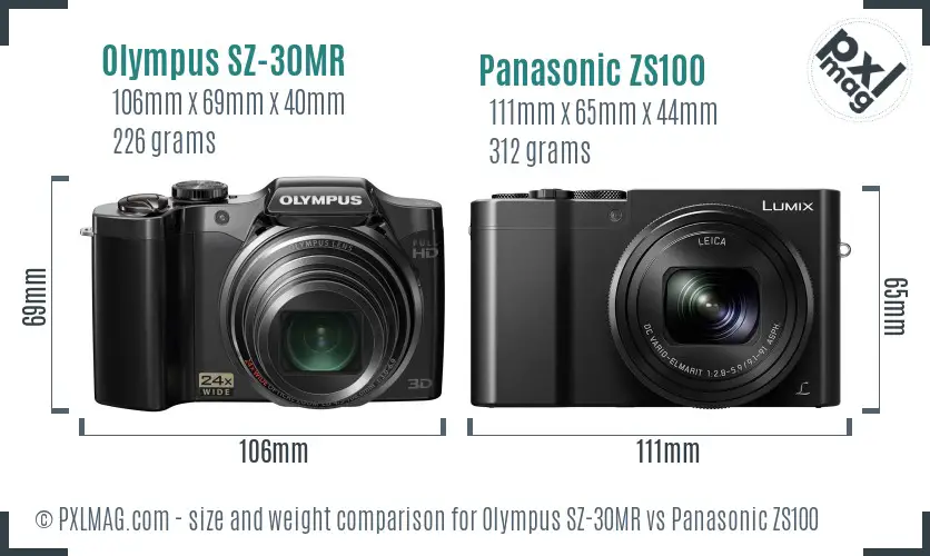 Olympus SZ-30MR vs Panasonic ZS100 size comparison