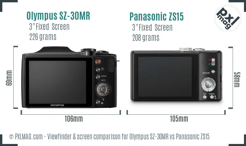 Olympus SZ-30MR vs Panasonic ZS15 Screen and Viewfinder comparison