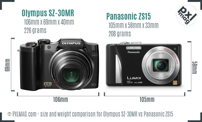 Olympus SZ-30MR vs Panasonic ZS15 size comparison
