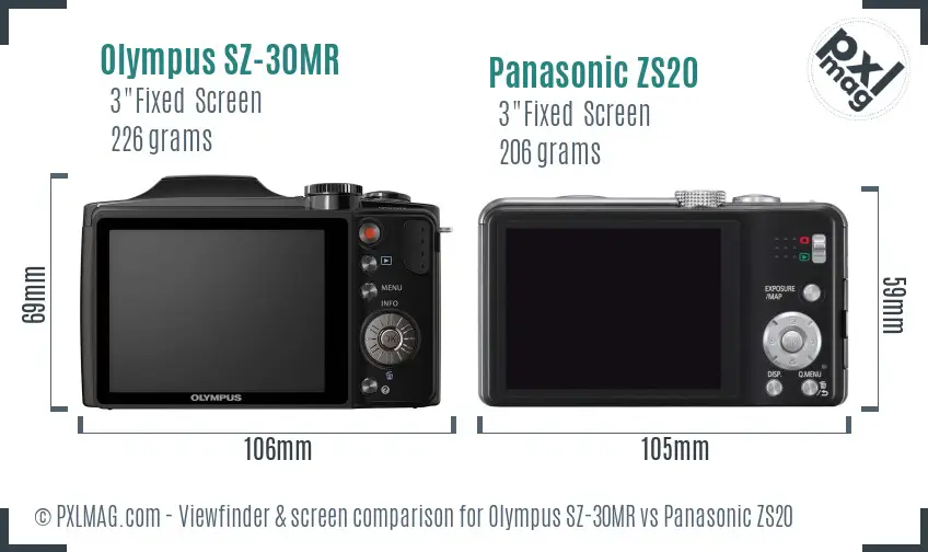 Olympus SZ-30MR vs Panasonic ZS20 Screen and Viewfinder comparison