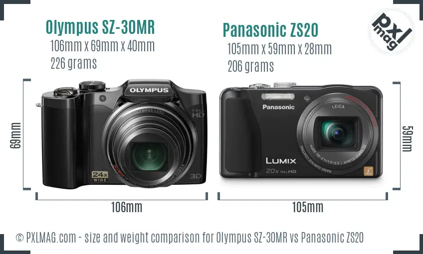 Olympus SZ-30MR vs Panasonic ZS20 size comparison