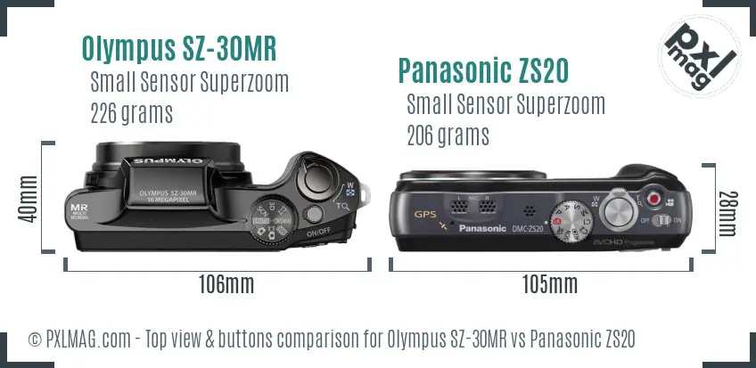 Olympus SZ-30MR vs Panasonic ZS20 top view buttons comparison