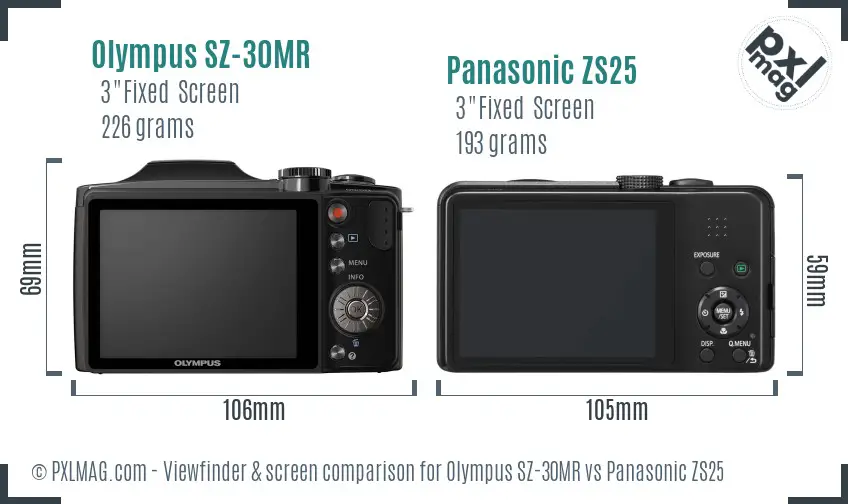 Olympus SZ-30MR vs Panasonic ZS25 Screen and Viewfinder comparison