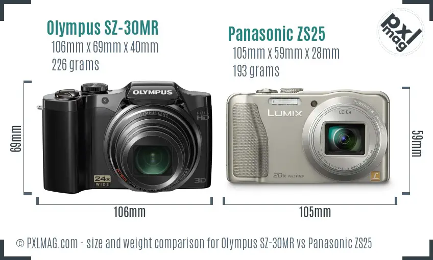 Olympus SZ-30MR vs Panasonic ZS25 size comparison