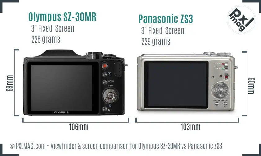 Olympus SZ-30MR vs Panasonic ZS3 Screen and Viewfinder comparison