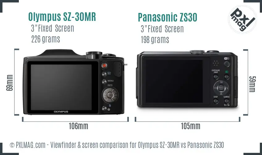 Olympus SZ-30MR vs Panasonic ZS30 Screen and Viewfinder comparison