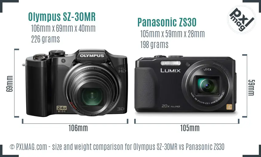 Olympus SZ-30MR vs Panasonic ZS30 size comparison