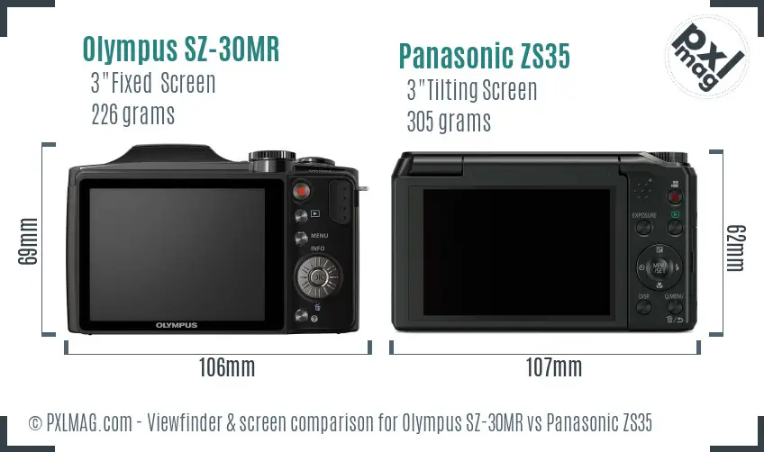 Olympus SZ-30MR vs Panasonic ZS35 Screen and Viewfinder comparison