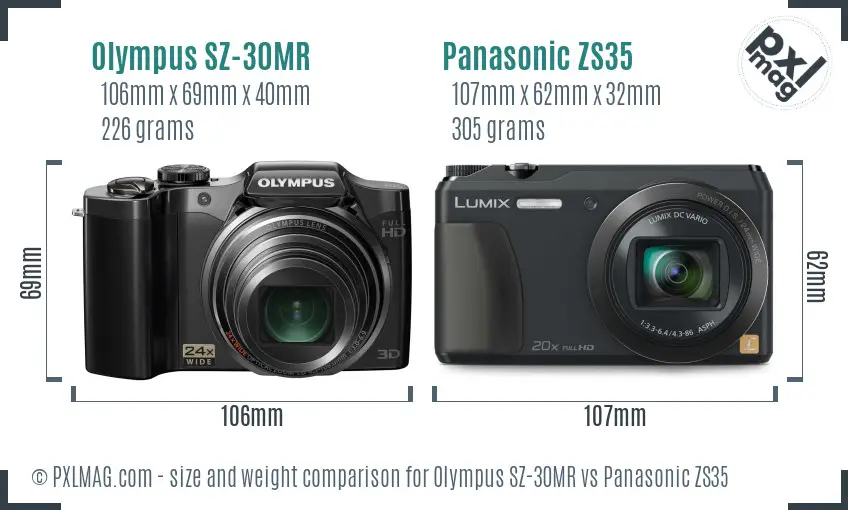 Olympus SZ-30MR vs Panasonic ZS35 size comparison