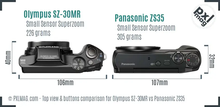 Olympus SZ-30MR vs Panasonic ZS35 top view buttons comparison