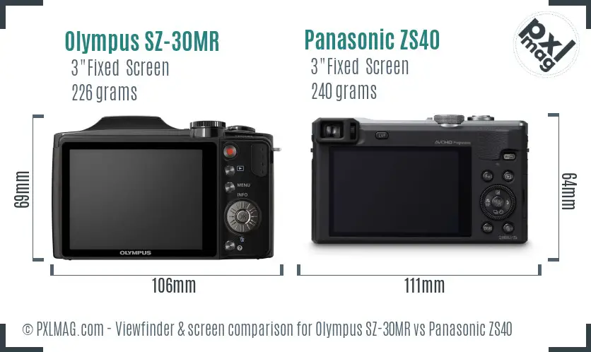 Olympus SZ-30MR vs Panasonic ZS40 Screen and Viewfinder comparison