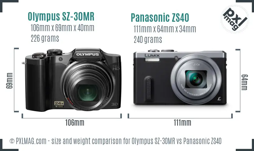 Olympus SZ-30MR vs Panasonic ZS40 size comparison