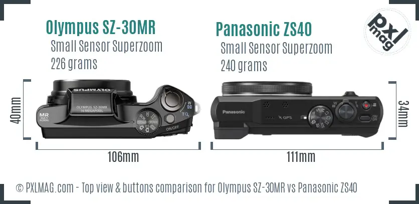 Olympus SZ-30MR vs Panasonic ZS40 top view buttons comparison