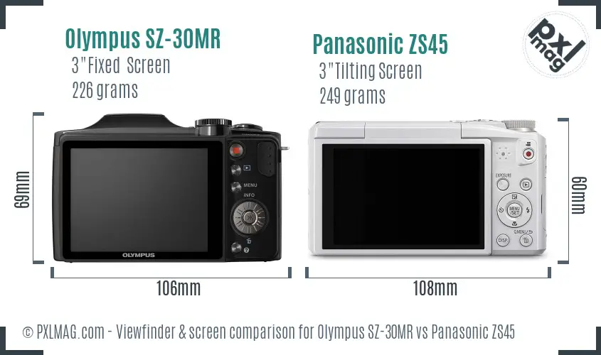 Olympus SZ-30MR vs Panasonic ZS45 Screen and Viewfinder comparison