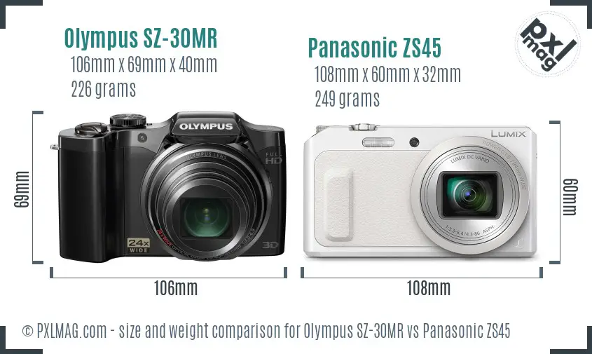 Olympus SZ-30MR vs Panasonic ZS45 size comparison