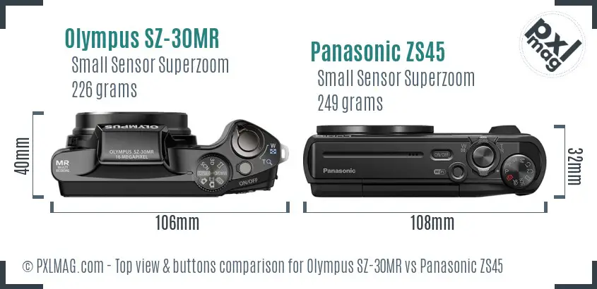 Olympus SZ-30MR vs Panasonic ZS45 top view buttons comparison